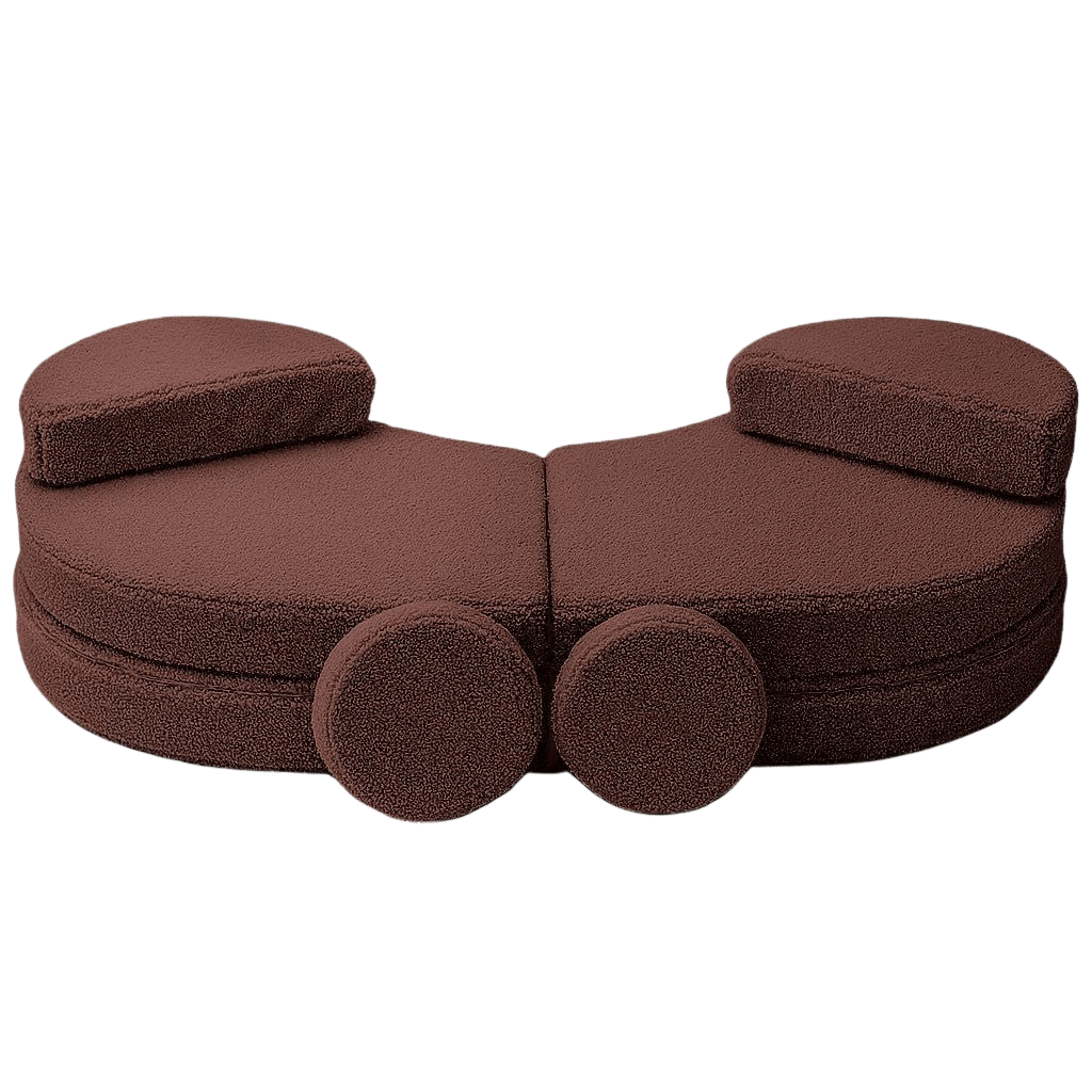 Sofá Modular Infantil 6 Elementos "Coccolo" - Tecido Soft Bearly Marrom | Decoração Tinitto – Fabricação europeia