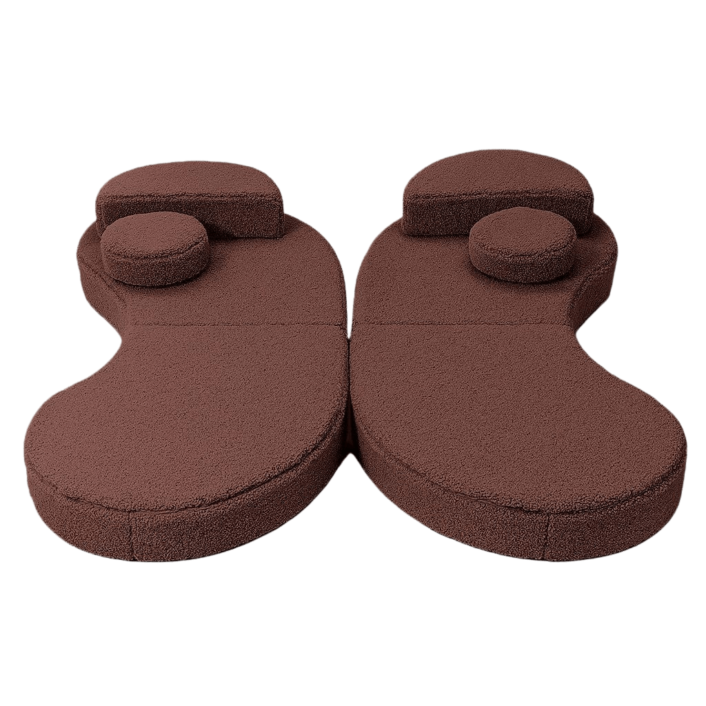 Sofá Modular Infantil 6 Elementos "Coccolo" - Tecido Soft Bearly Marrom | Decoração Tinitto – Fabricação europeia