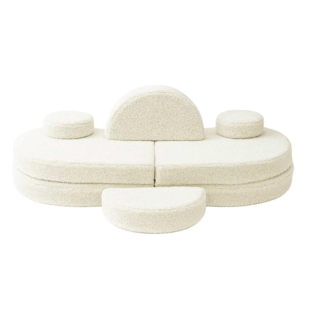 Sofá Modular Infantil 6 Elementos "Coccolo" - Tela Suave Crema en | Decoración Tinitto – Fabricación europea