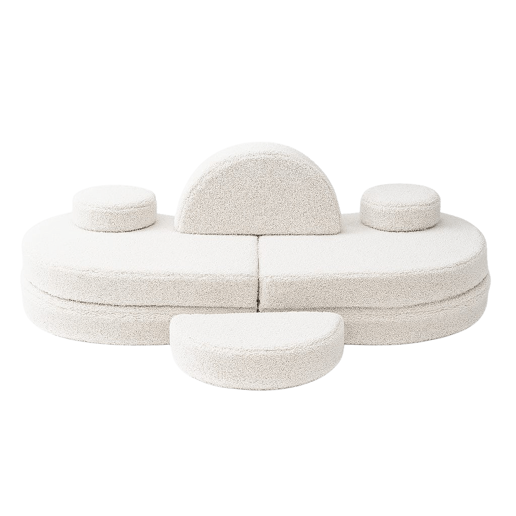 Sofá Modular Infantil 6 Elementos "Coccolo" - Tecido Suave Branco Sujo | Decoração Tinitto – Fabricação europeia