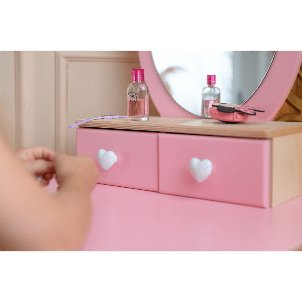 Coiffeuse Enfant "Princesse" – Miroir Couronne & Rangement (Bois Naturel) en Blanc | Decoração Tinitto – Fabrication européenne