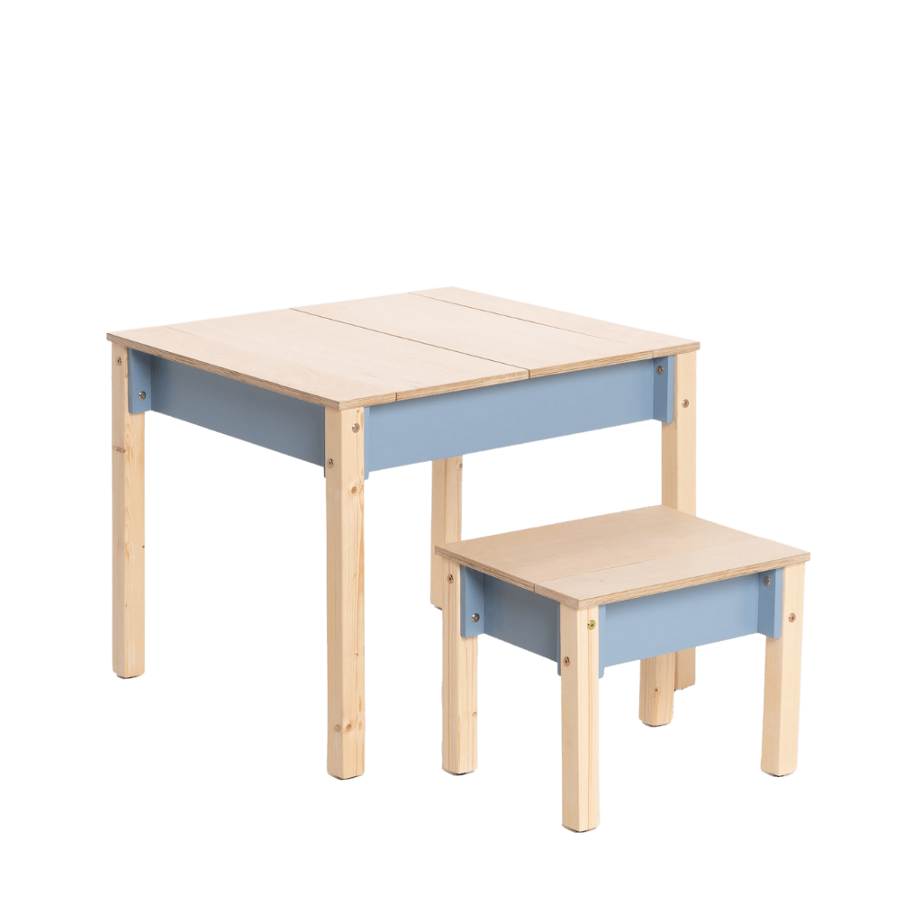 Ensemble Bureau & Chaise "Smart Storage" – Rangement Intégré (2 - 7 ans) en Bleu clair | Decoração Tinitto – Fabrication européenne