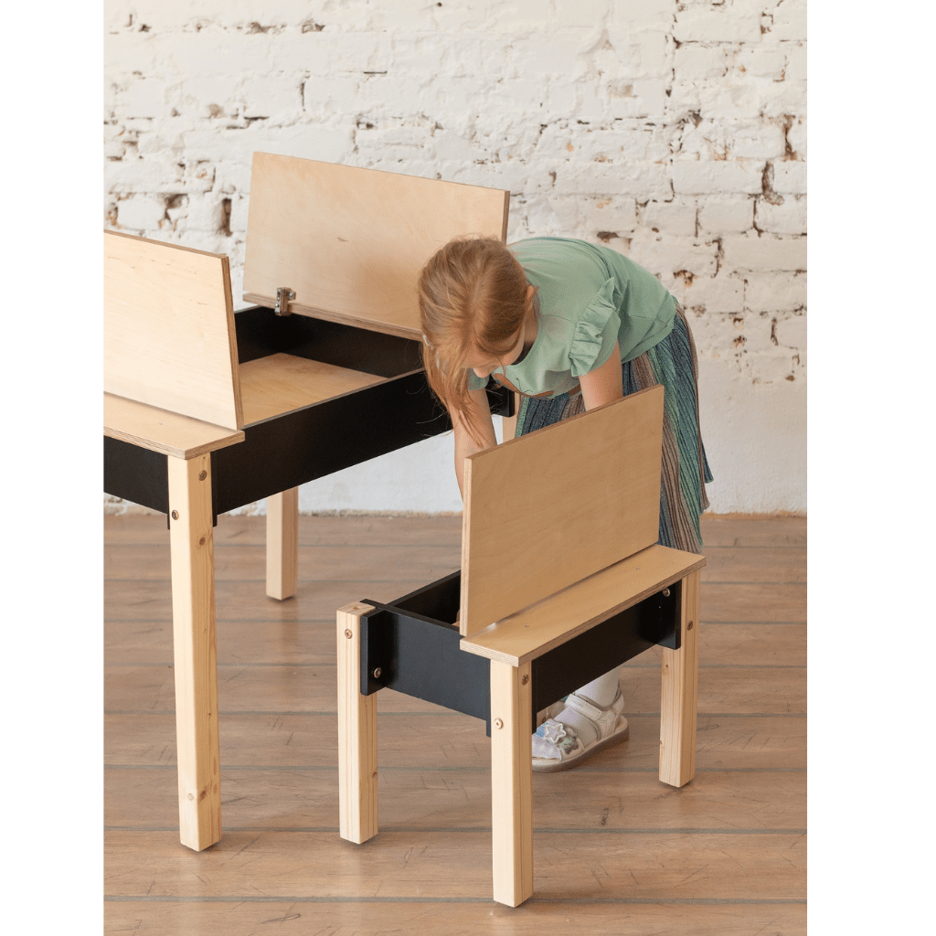 Ensemble Bureau & Chaise "Smart Storage" – Rangement Intégré (2 - 7 ans) en Bois | Decoração Tinitto – Fabrication européenne