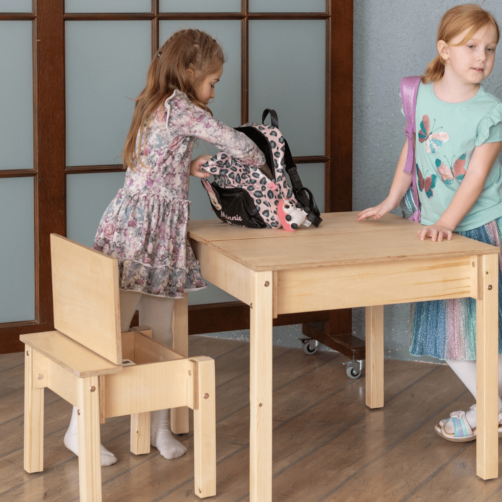 Ensemble Bureau & Chaise "Smart Storage" – Rangement Intégré (2 - 7 ans) en Bois | Decoração Tinitto – Fabrication européenne