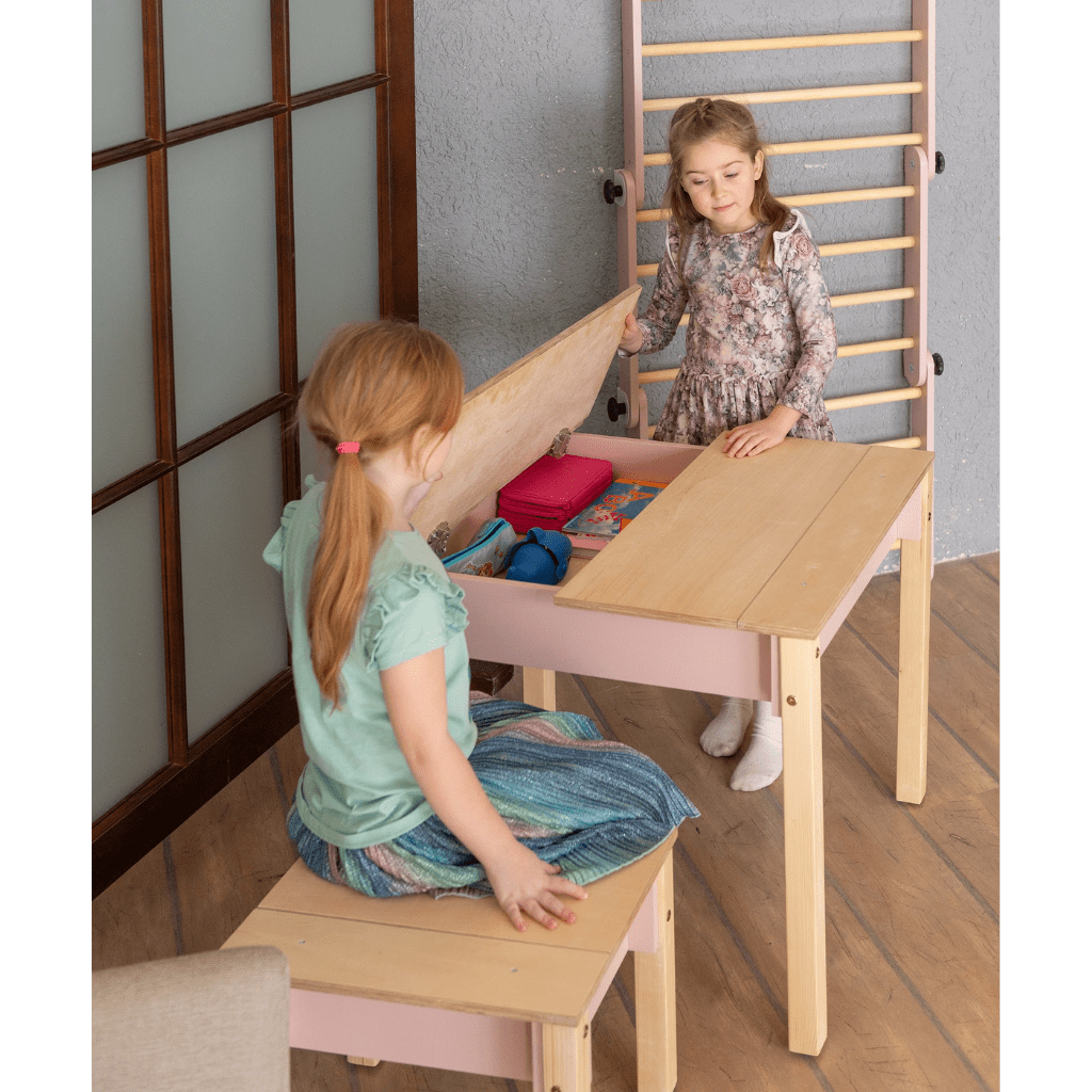 Ensemble Bureau & Chaise "Smart Storage" – Rangement Intégré (2 - 7 ans) en Bois | Decoração Tinitto – Fabrication européenne