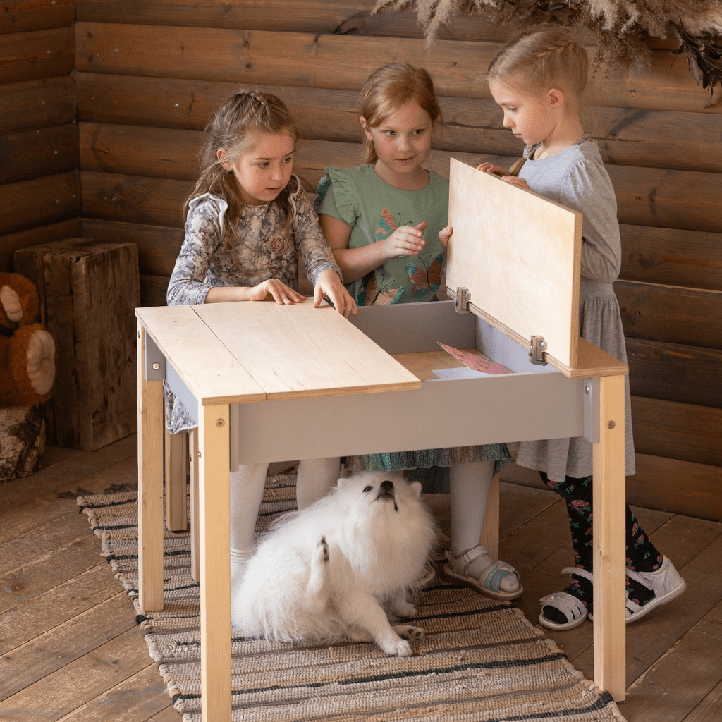 Ensemble Bureau & Chaise "Smart Storage" – Rangement Intégré (2 - 7 ans) en Bois | Decoração Tinitto – Fabrication européenne