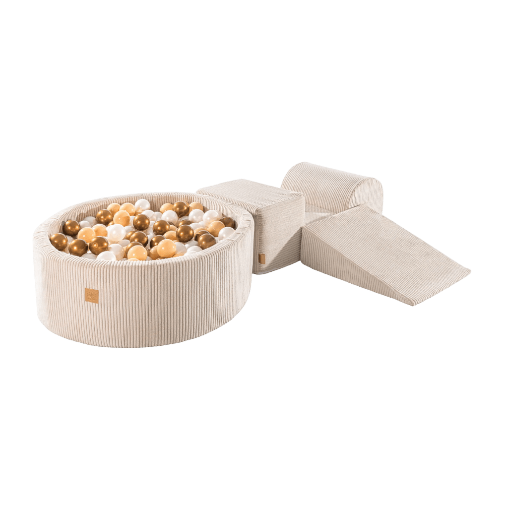 Conjunto de jogos com Piscina de bolas - Cru, Branco Perolado, Bege e Dourado em | Motricidade Tinitto – Fabricação europeia