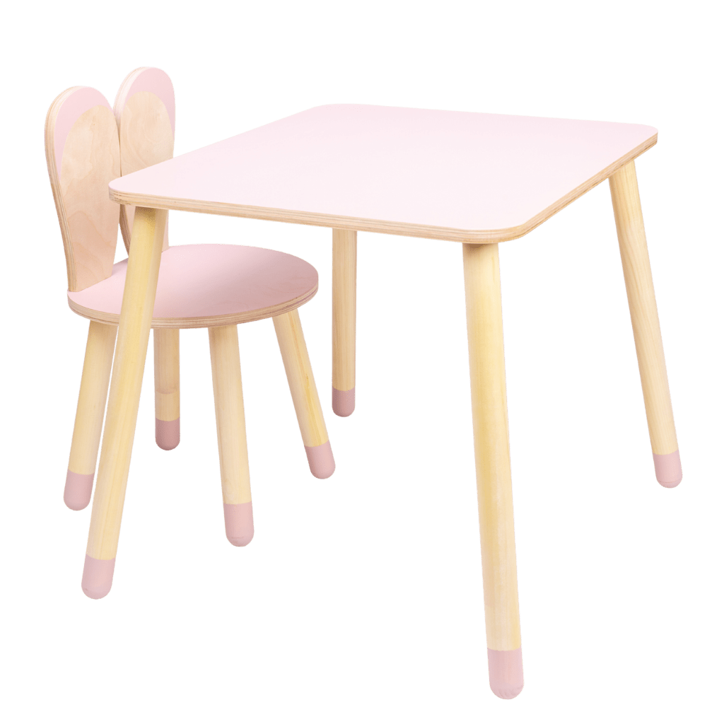 Ensemble Table & Chaise "Little Bunny" – Bois Naturel (2 - 7 ans) en Pink/Bois | Decoração Tinitto – Fabrication européenne