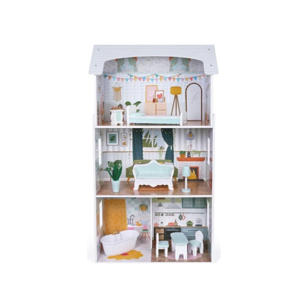 Casa de bonecas de madeira Luna com luzes LED | Decoração Tinitto – Fabricação europeia