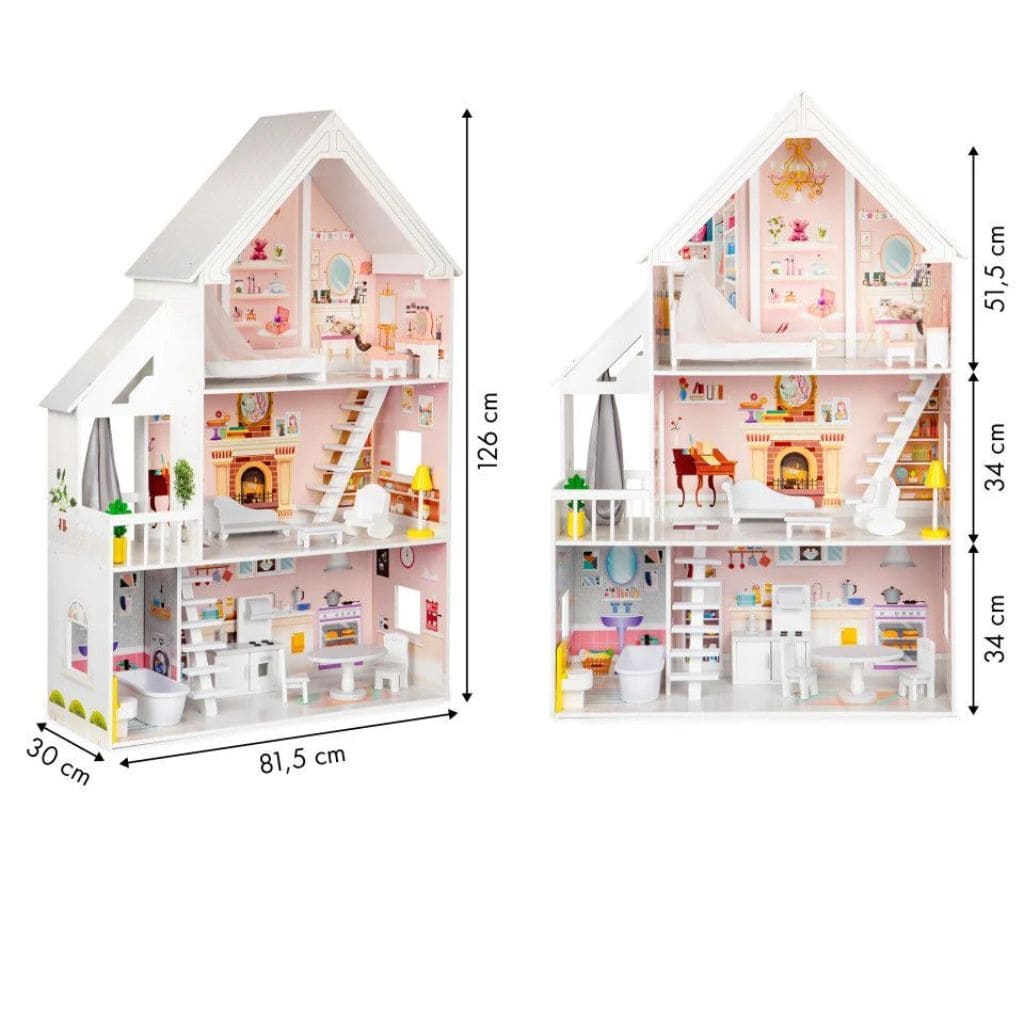 Casa de bonecas de madeira Liselle com luzes LED | Decoração Tinitto – Fabricação europeia