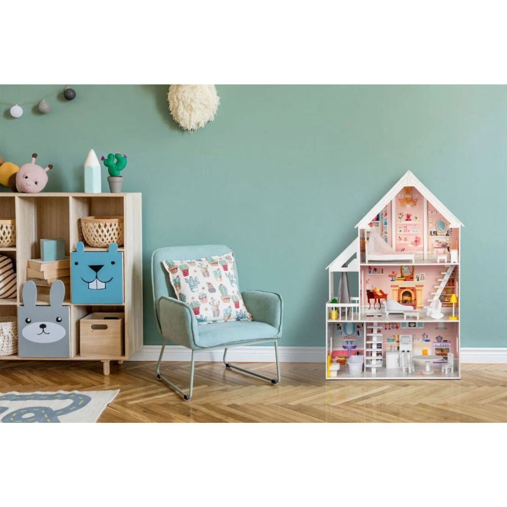Casa de bonecas de madeira Liselle com luzes LED | Decoração Tinitto – Fabricação europeia