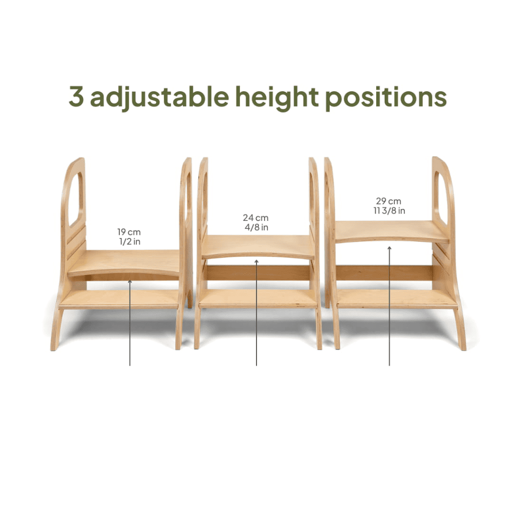 Taburete con escalón escalable para niños MIIMO® en BurlyWood | Motricidade Tinitto – Fabricación europea