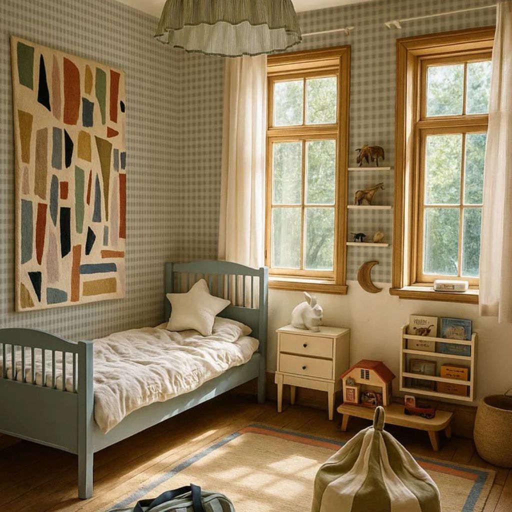 Papel pintado a cuadros azul y verde oscuro: estilo no tejido de moda | muebles Tinitto – Fabricación europea