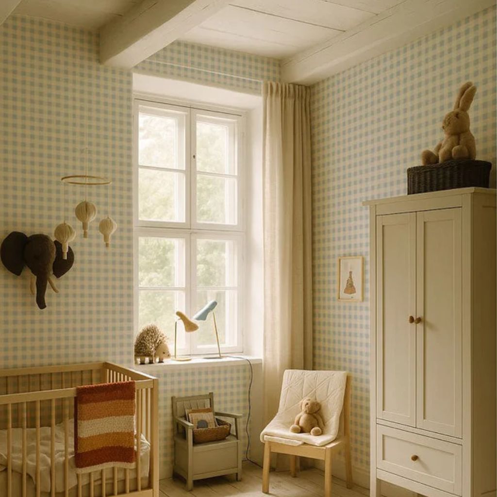 Papel de parede pequeno xadrez azul e creme – estilo escandinavo em | móveis Tinitto – Fabricação europeia