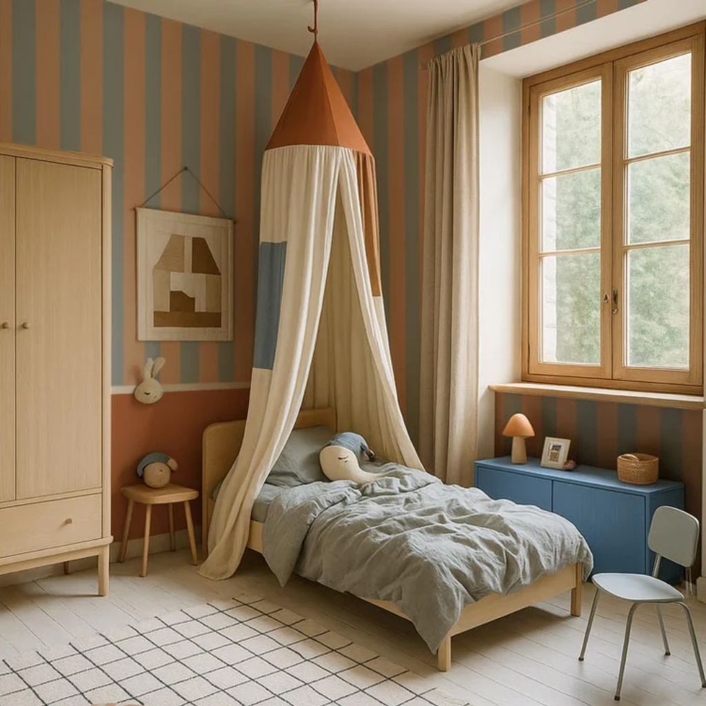 Papel pintado tejido no tejido Rayas azul grisáceo – Estilo moderno y escandinavo | muebles Tinitto – Fabricación europea