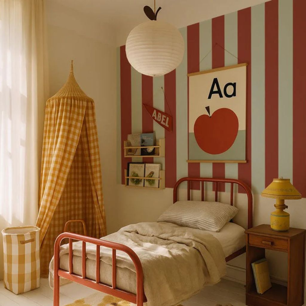 Papel de parede listrado azul e vermelho – Design clássico em | móveis Tinitto – Fabricação europeia