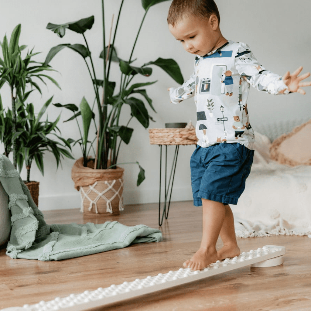 Trave de equilíbrio única dupla face com pontas Solo TipiToo® em branco | Motricidade Tinitto – Fabricação europeia