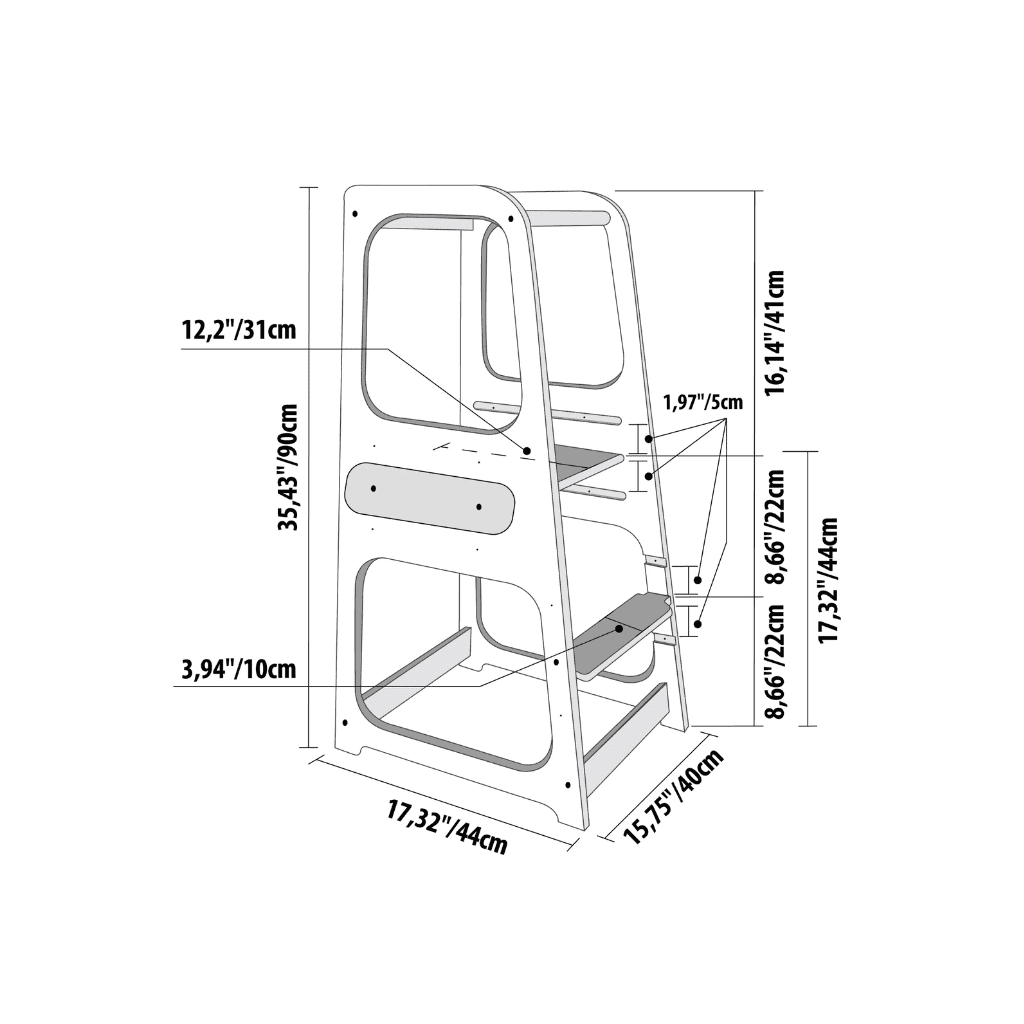 torre de ayuda Montessori en negro | Motricidade Tinitto – Fabricación europea