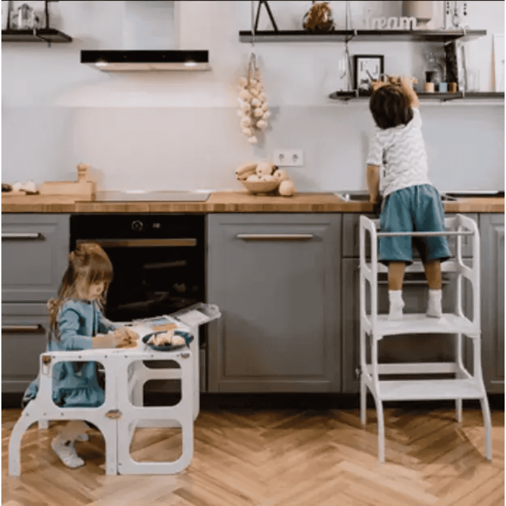 Torre de observação STEP’n’SIT® escalável 2 em 1 em BurlyWood | Motricidade Tinitto – Fabricação europeia