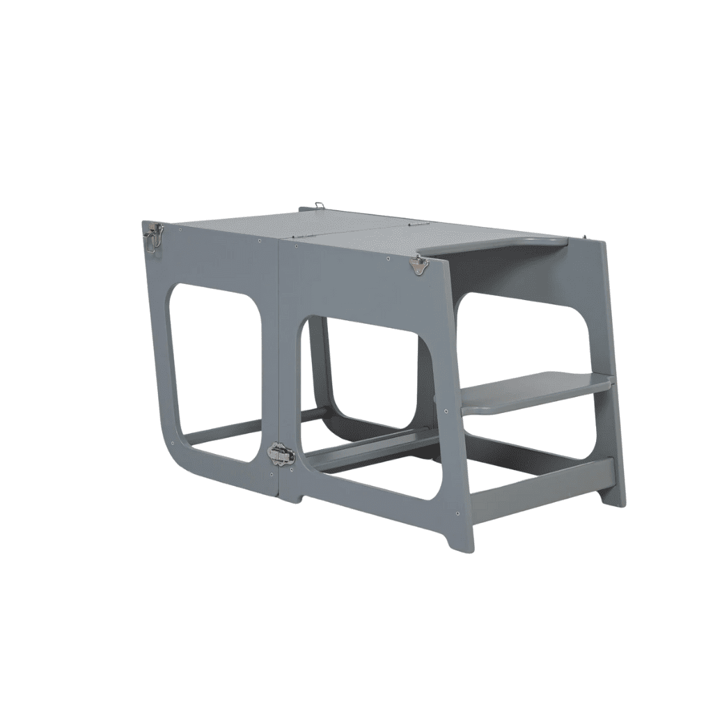 Tour de Cuisine Transformable / Table et Chaise en Grey | Motricidade Tinitto – Fabrication européenne