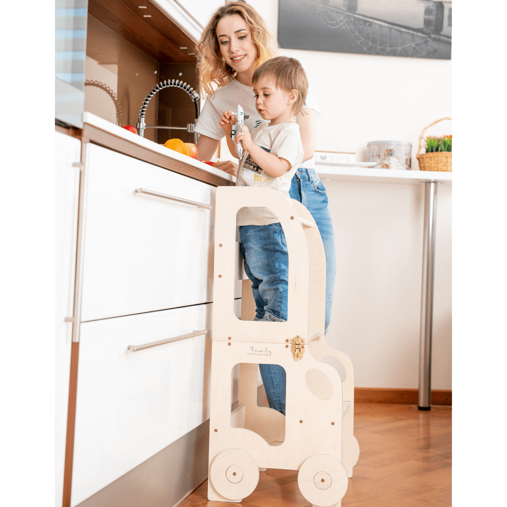 Tour d'Observation Convertible "Little Car" – Bureau & Marchepied 2 - en - 1 en Bee waxy | Motricidade Tinitto – Fabrication européenne