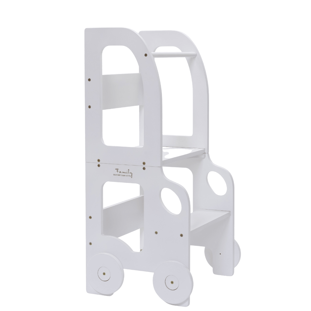 Tour d'Observation Convertible "Little Car" – Bureau & Marchepied 2 - en - 1 en Blanc | Motricidade Tinitto – Fabrication européenne