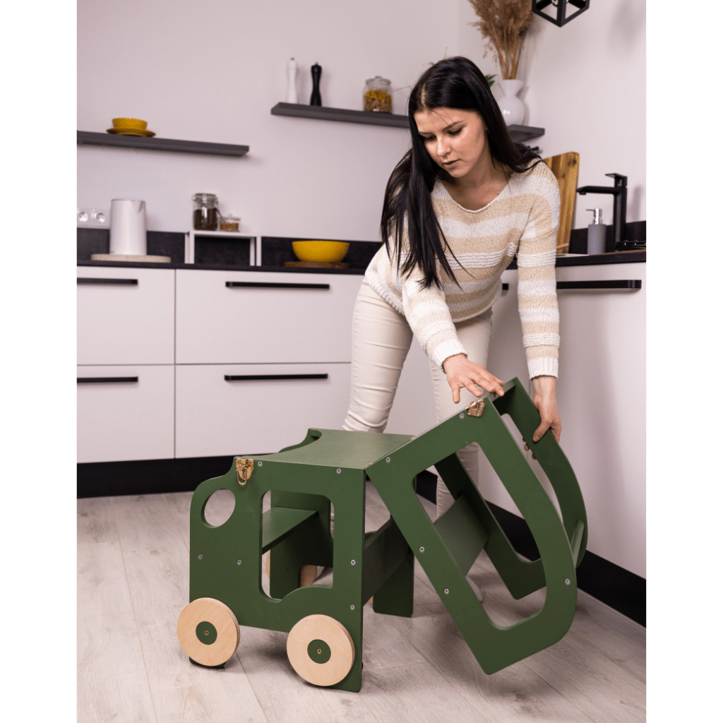 Tour d'Observation Convertible "Little Car" – Bureau & Marchepied 2 - en - 1 en Jaune | Motricidade Tinitto – Fabrication européenne