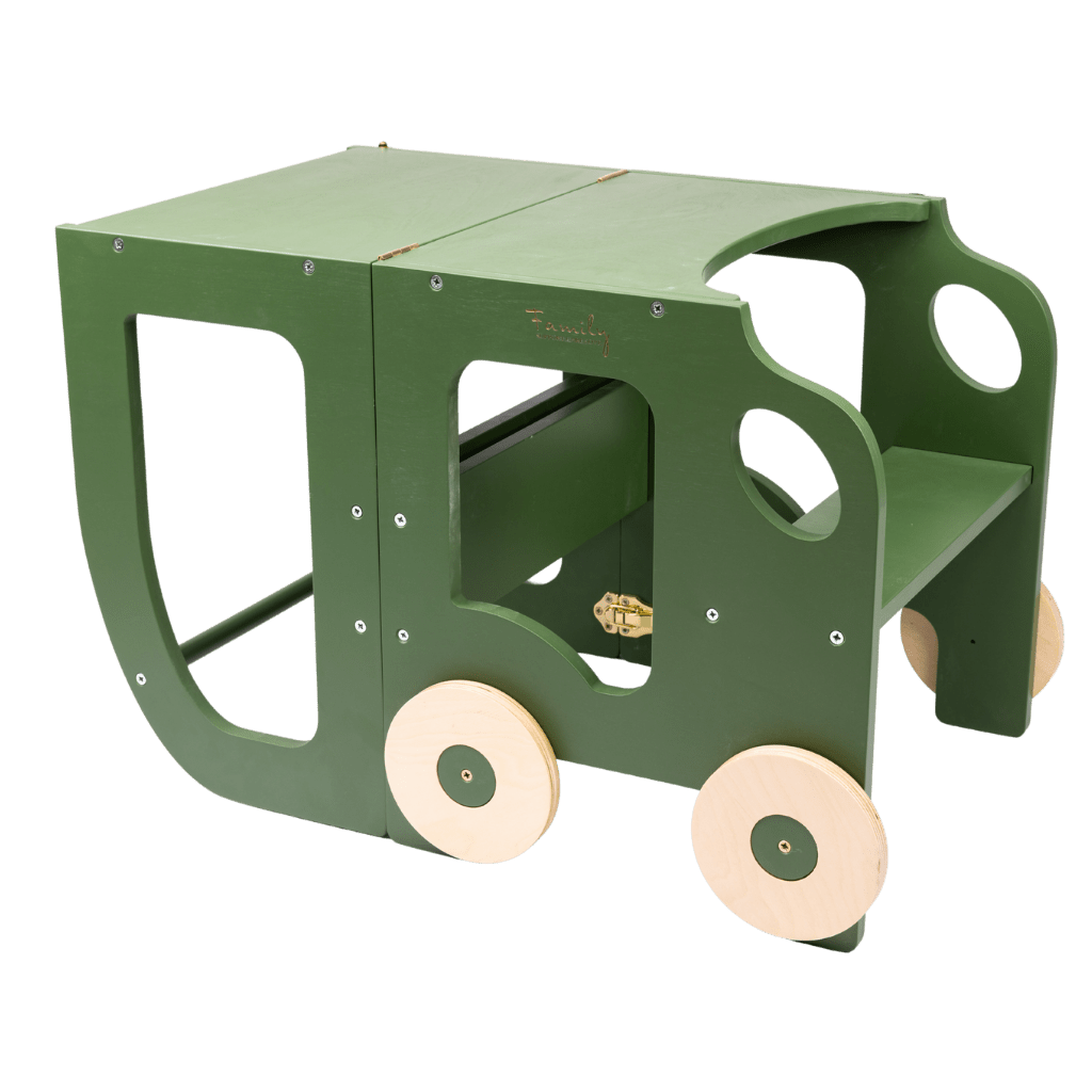 Tour d'Observation Convertible "Little Car" – Bureau & Marchepied 2 - en - 1 en Khaki | Motricidade Tinitto – Fabrication européenne