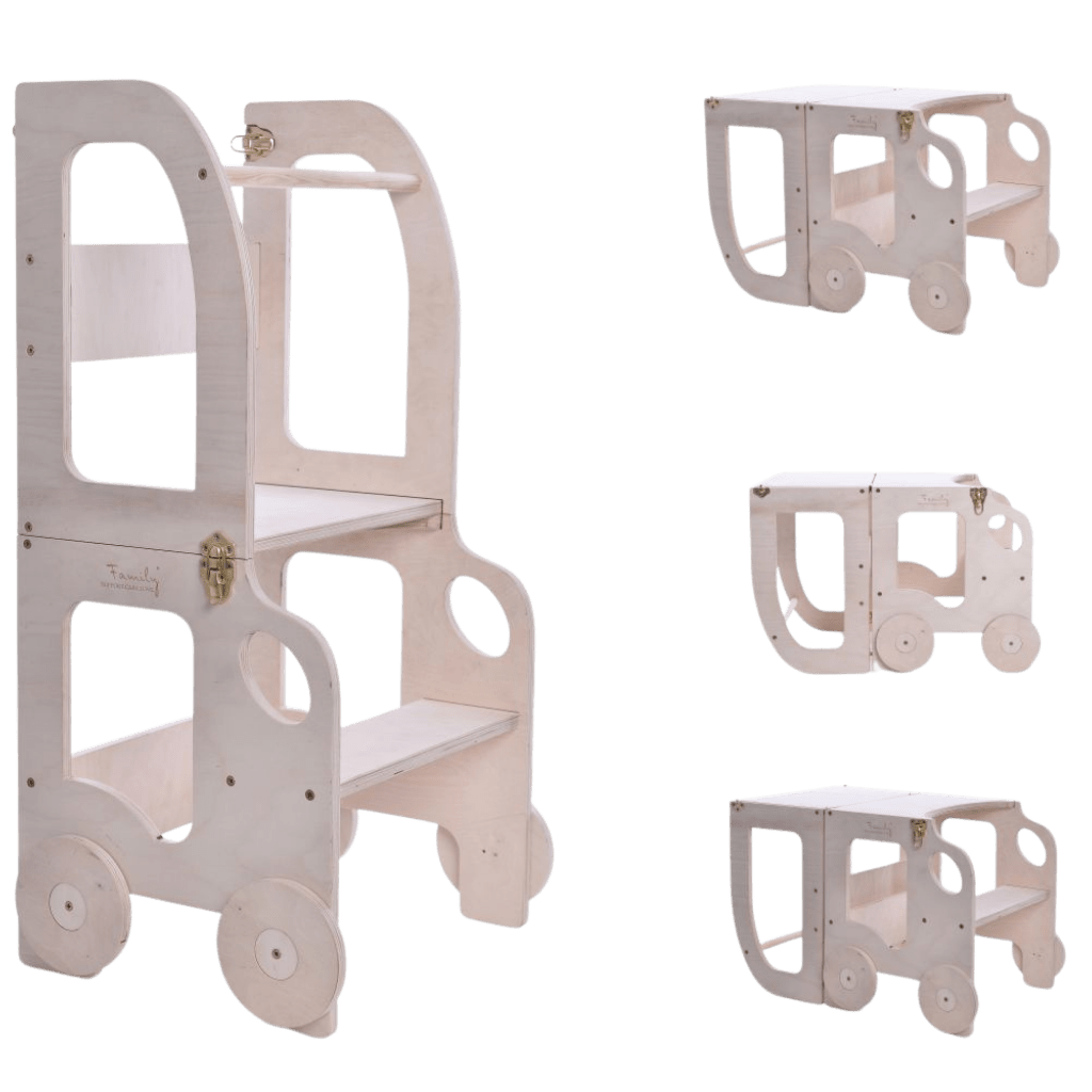 Tour d'Observation Convertible "Little Car" – Bureau & Marchepied 2 - en - 1 en Non peint | Motricidade Tinitto – Fabrication européenne