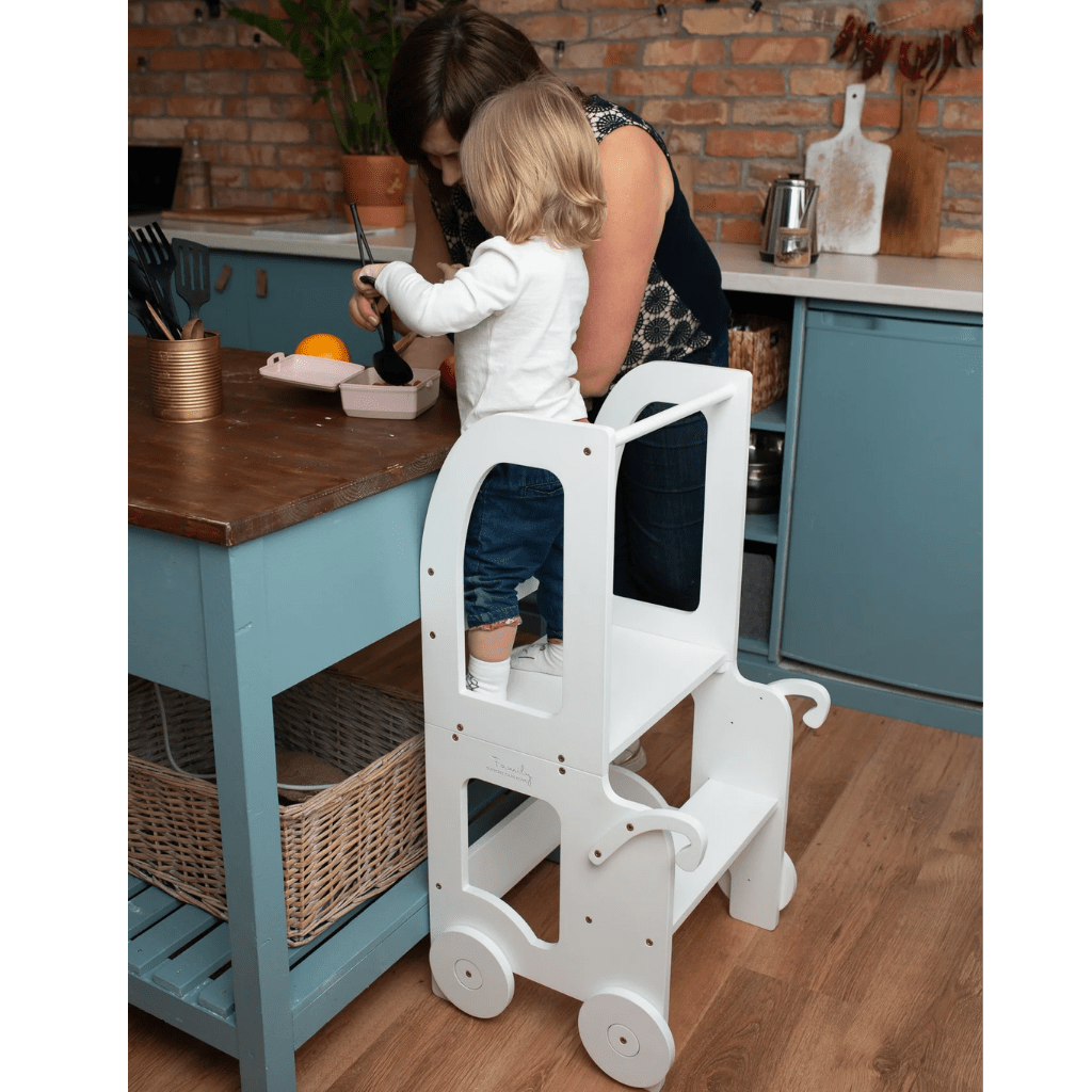 Tour d'Observation "Le Chariot" – Bureau & Éveil 2 - en - 1 en Gris/Bois | Motricidade Tinitto – Fabrication européenne