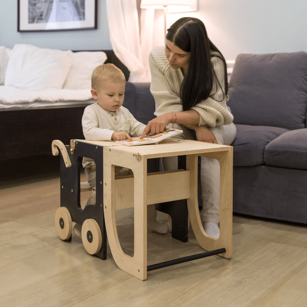 Tour d'Observation "Le Chariot" – Bureau & Éveil 2 - en - 1 en Pink/Gris | Motricidade Tinitto – Fabrication européenne