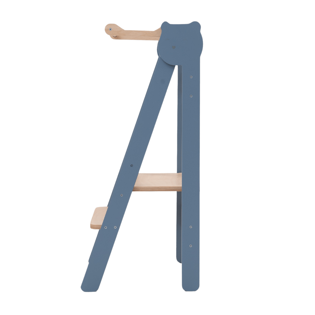 Tour d’Observation Montessori Compacte et Sécurisée en DustyBleu/Bois | Motricidade Tinitto – Fabrication européenne