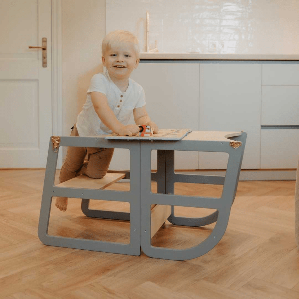 Tour d'Observation Transformable "Sleekstep" – 2 - en - 1 Tour & Bureau (leg&go) en Gris | Motricidade Tinitto – Fabrication européenne