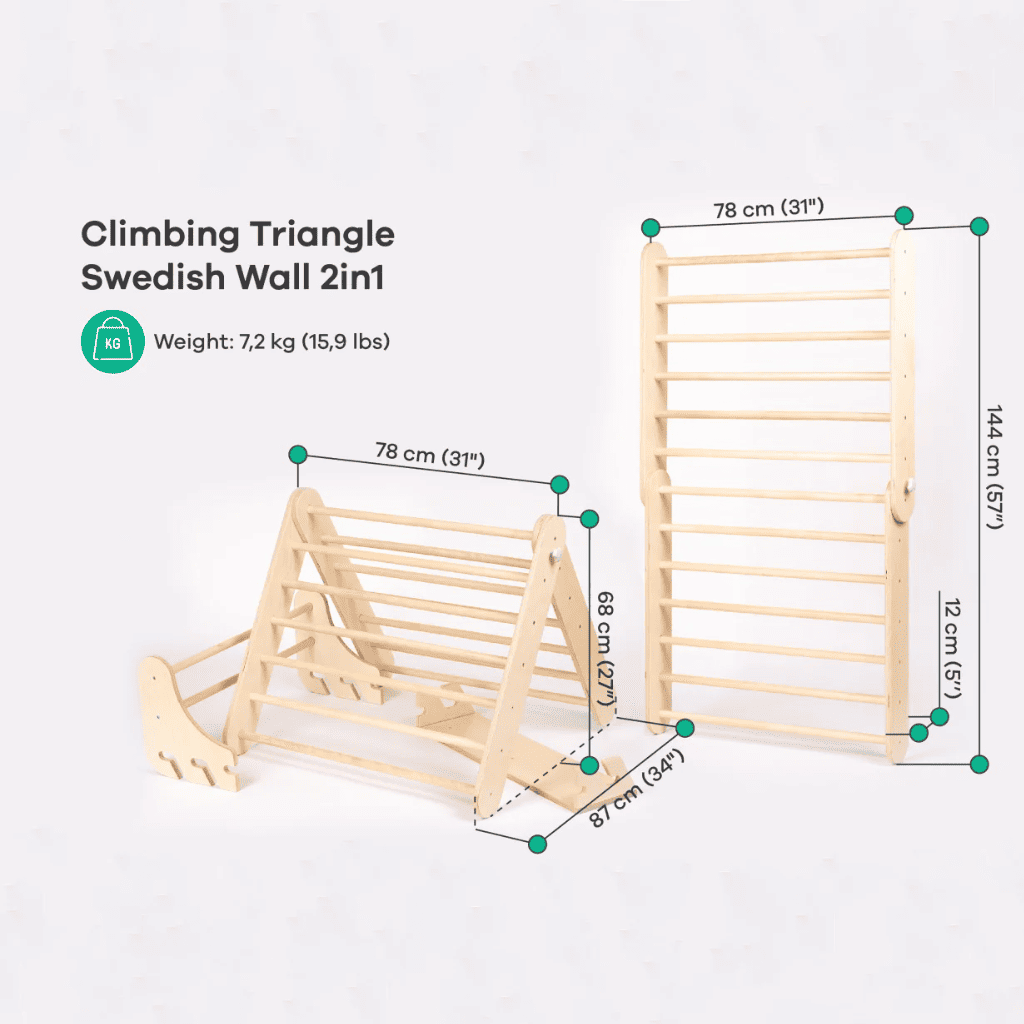 Triángulo de escalada Pikler con pared sueca en colores pastel | Motricidade Tinitto – Fabricación europea