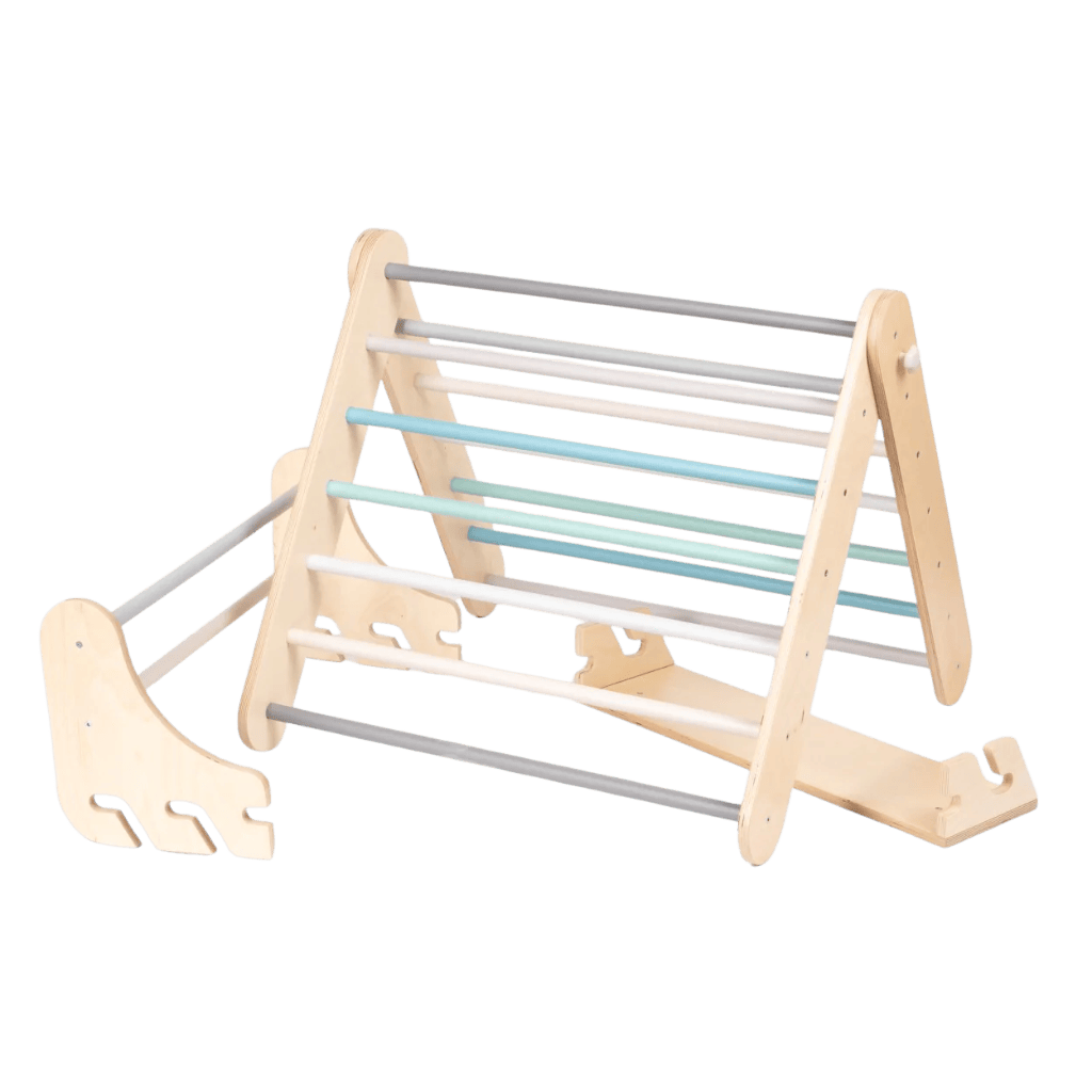 Triángulo de escalada Pikler con pared sueca en colores pastel | Motricidade Tinitto – Fabricación europea