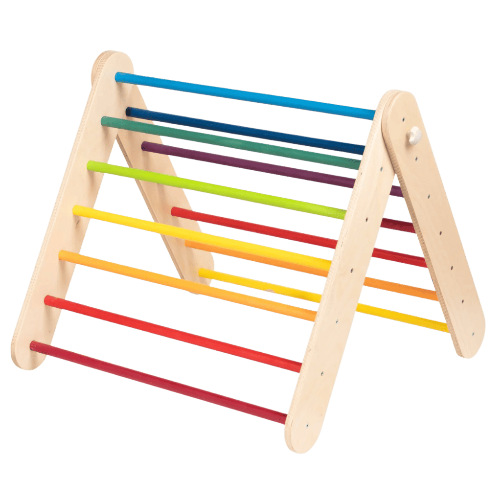 Triángulo de escalada Pikler con pared sueca en colores pastel | Motricidade Tinitto – Fabricación europea