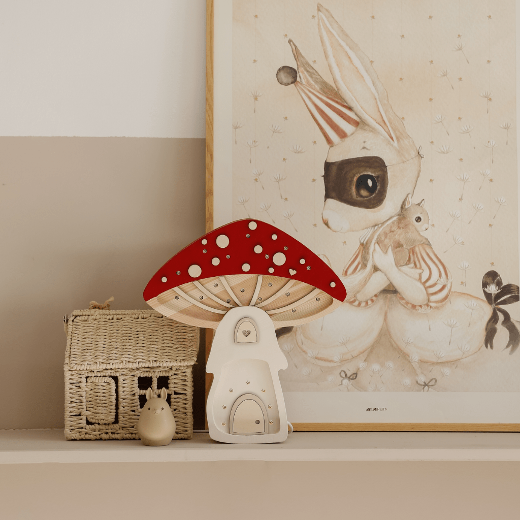 Veilleuse Maison Champignon en Bois de Pin en Beige | Decoração Tinitto – Fabrication européenne