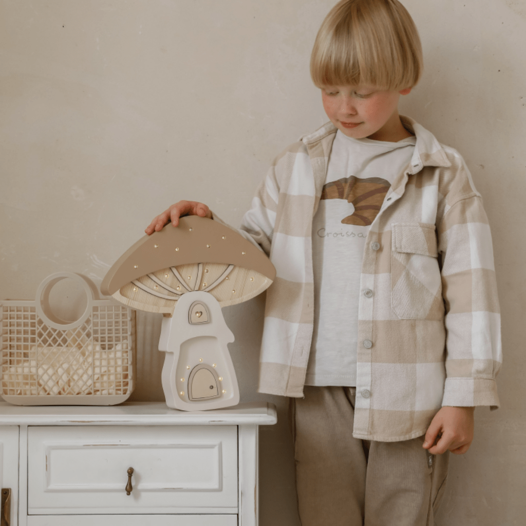 Veilleuse Maison Champignon en Bois de Pin en Beige | Decoração Tinitto – Fabrication européenne