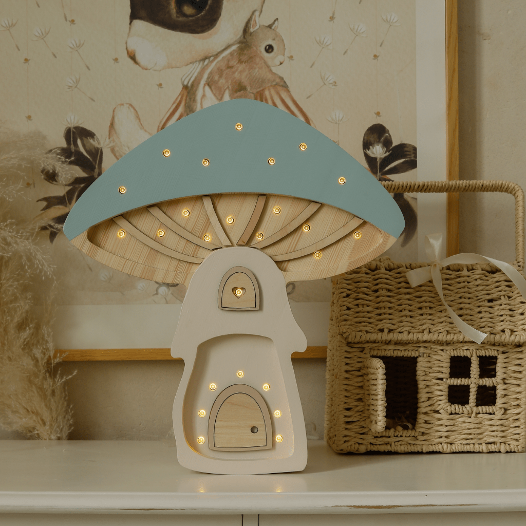 Veilleuse Maison Champignon en Bois de Pin en Beige | Decoração Tinitto – Fabrication européenne