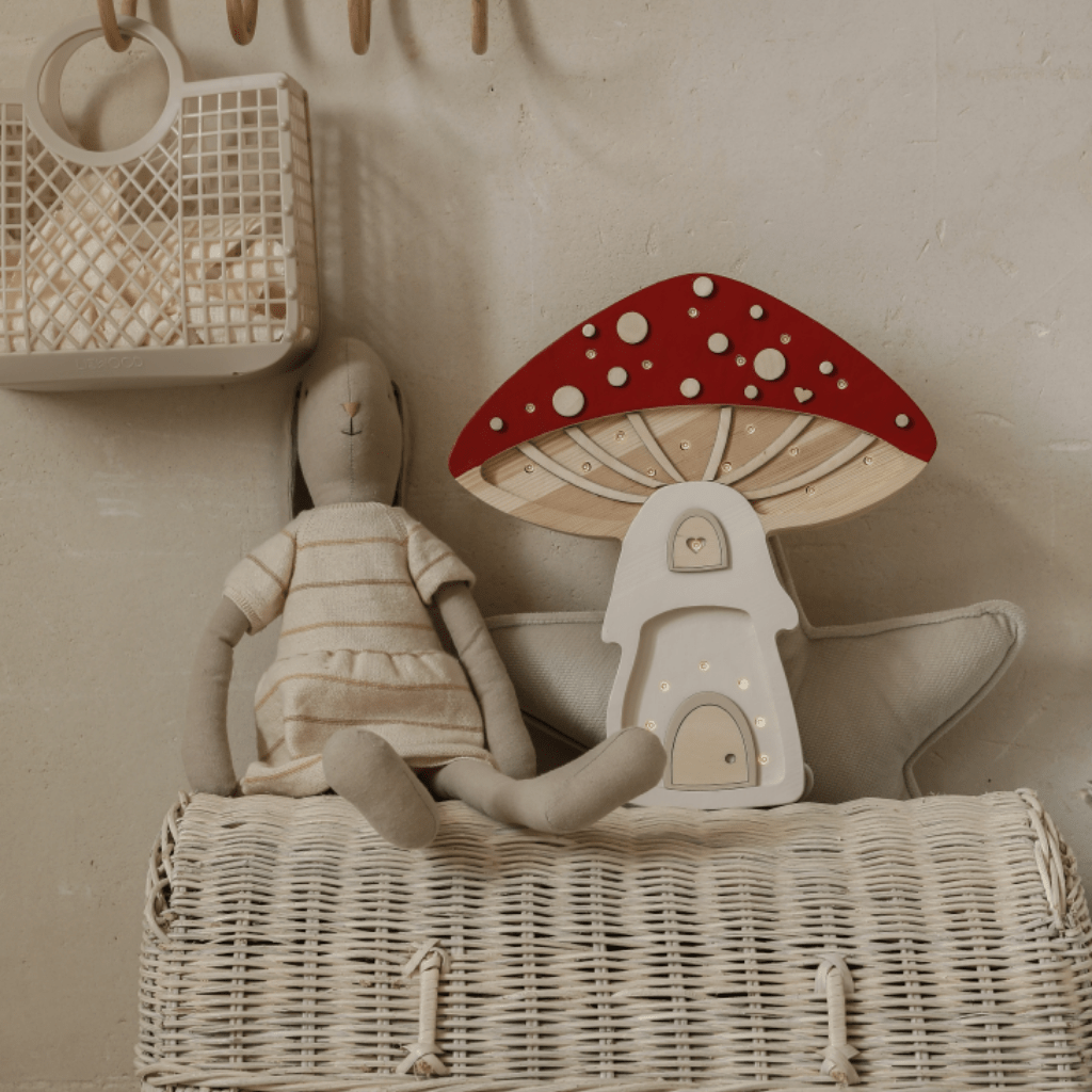 Veilleuse Maison Champignon en Bois de Pin en Beige | Decoração Tinitto – Fabrication européenne