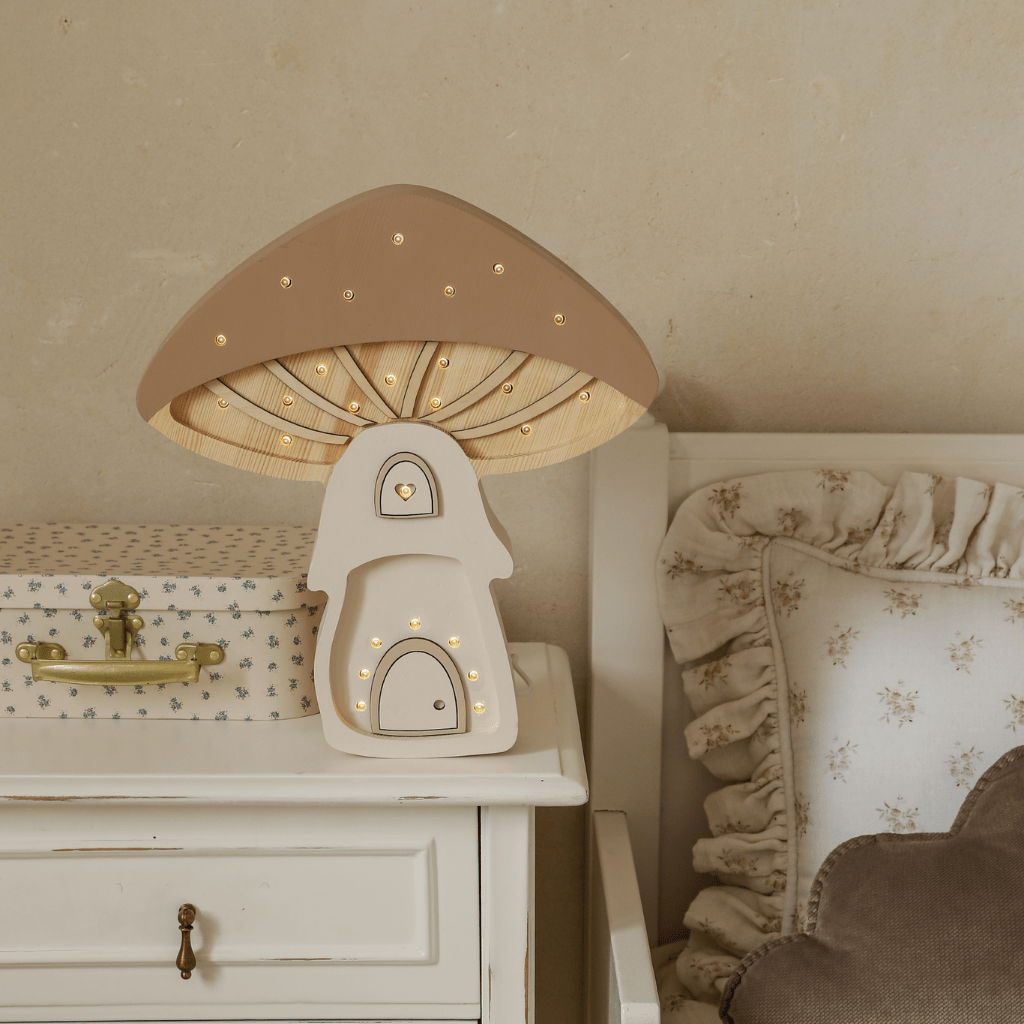 Veilleuse Maison Champignon en Bois de Pin en Beige | Decoração Tinitto – Fabrication européenne