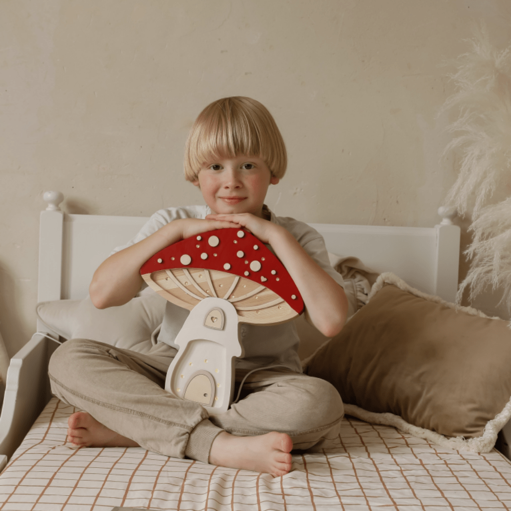 Veilleuse Maison Champignon en Bois de Pin en Beige | Decoração Tinitto – Fabrication européenne