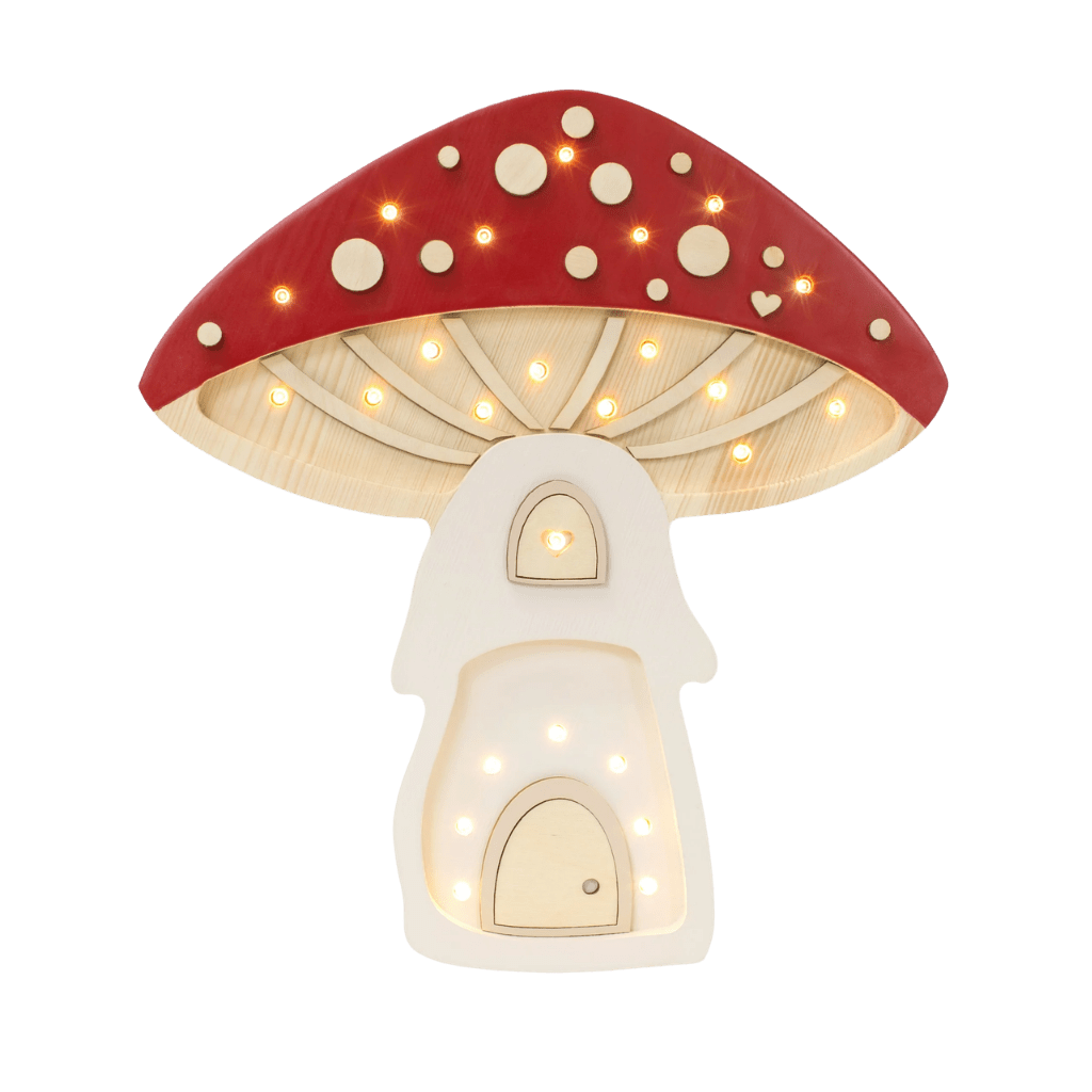Veilleuse Maison Champignon en Bois de Pin en Rouge | Decoração Tinitto – Fabrication européenne