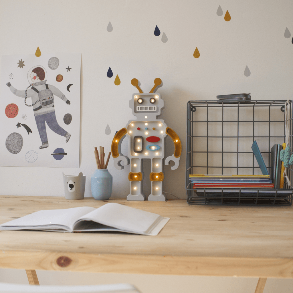 Veilleuse Robot en Bois de Pin en Bleu | Decoração Tinitto – Fabrication européenne