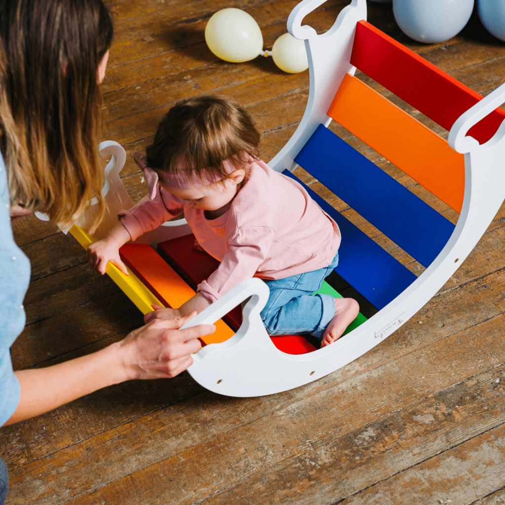 Arche d'Escalade & Balancelle "The Sway" – Arc - en - Ciel (Montessori) en Blanc / Rainbow | Motricidade Tinitto – Fabrication européenne