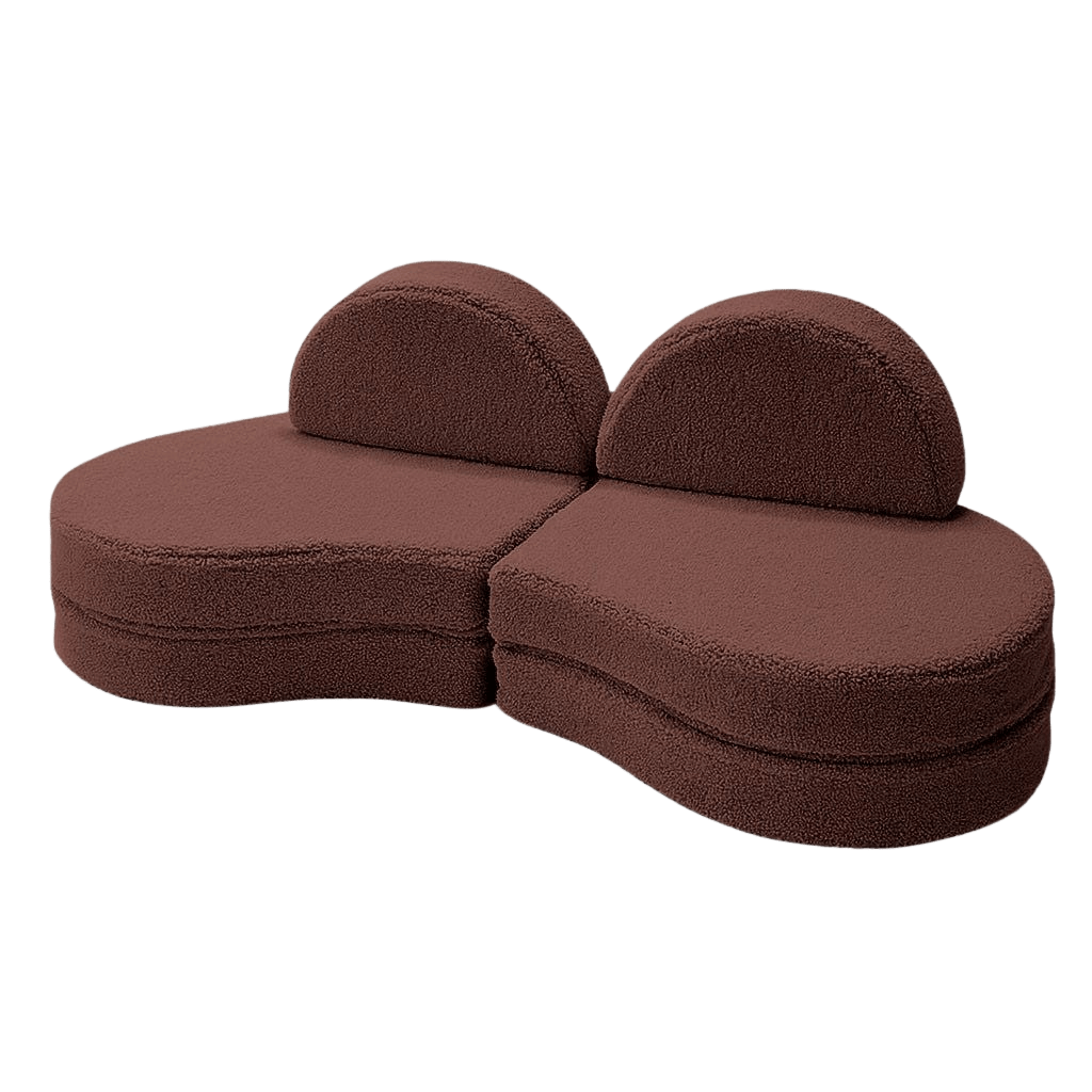 Sofá Modular Infantil 6 Elementos "Coccolo" - Tecido Soft Bearly Marrom | Decoração Tinitto – Fabricação europeia