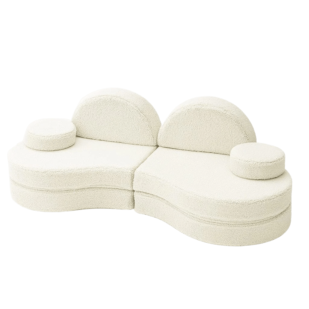 Sofá Modular Infantil 6 Elementos "Coccolo" - Tela Suave Crema en | Decoración Tinitto – Fabricación europea