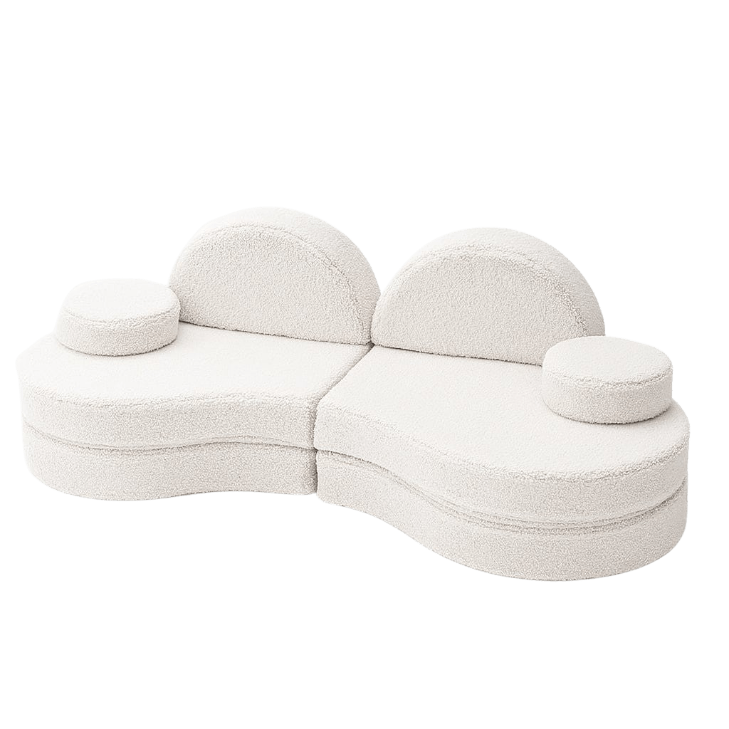Sofá Modular Infantil 6 Elementos "Coccolo" - Tela Suave Sucia Blanca | Decoración Tinitto – Fabricación europea