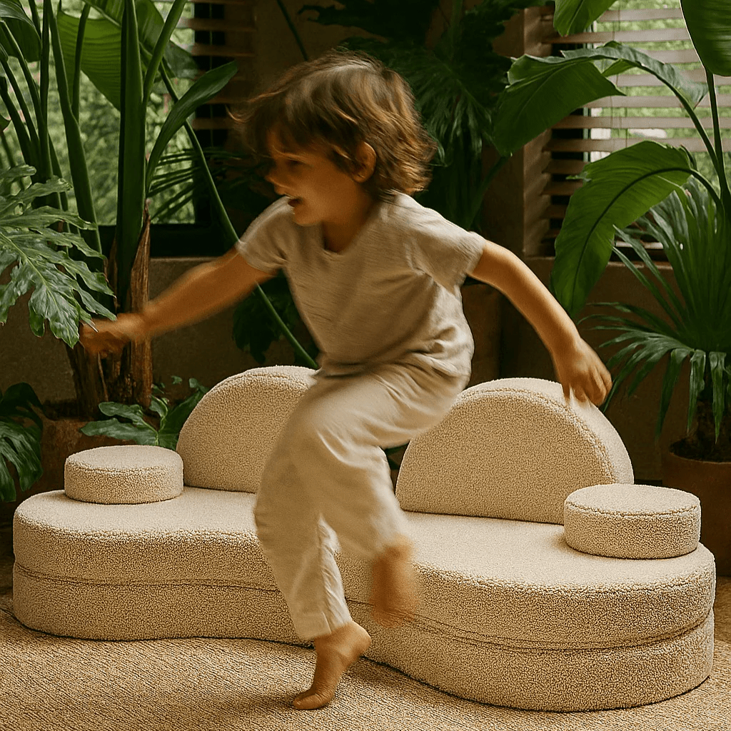 Sofá Modular Infantil 6 Elementos "Coccolo" - Tela Suave Sucia Blanca | Decoración Tinitto – Fabricación europea