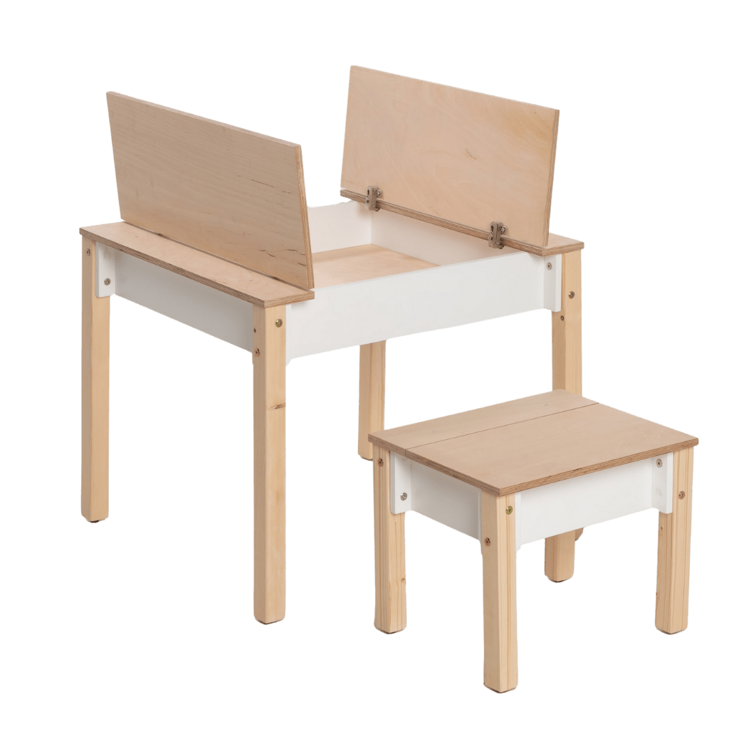 Ensemble Bureau & Chaise "Smart Storage" – Rangement Intégré (2 - 7 ans) en Blanc | Decoração Tinitto – Fabrication européenne